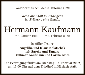 Anzeige von Hermann Kaufmann von Reutlinger General-Anzeiger