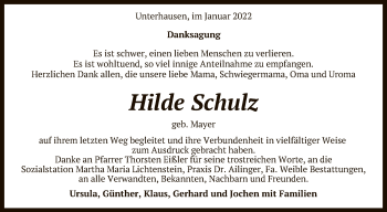 Anzeige von Hilde Schulz von Reutlinger General-Anzeiger