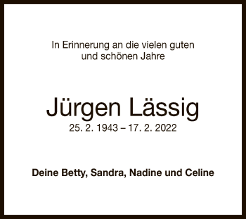 Anzeige von Jürgen Lässig von Reutlinger General-Anzeiger