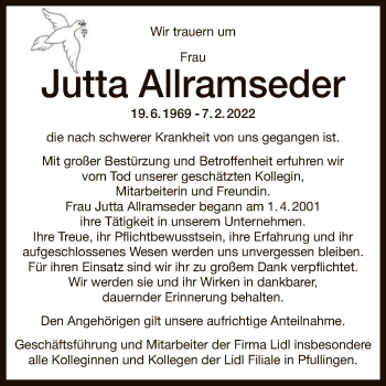 Anzeige von Jutta Allramseder von Reutlinger General-Anzeiger