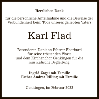 Anzeige von Karl Flad von Reutlinger General-Anzeiger