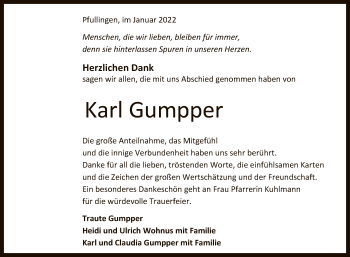 Anzeige von Karl Gumpper von Reutlinger General-Anzeiger