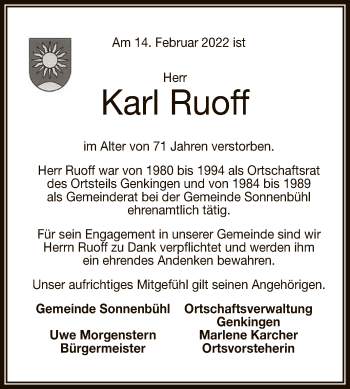 Anzeige von Karl Ruoff von Reutlinger General-Anzeiger