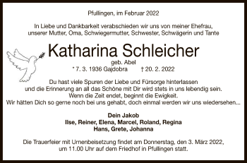 Anzeige von Katharina Schleicher von Reutlinger General-Anzeiger