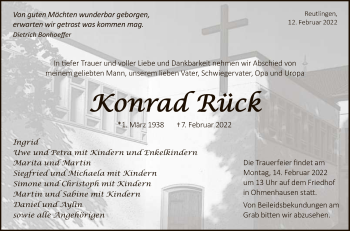 Anzeige von Konrad Rück von Reutlinger General-Anzeiger