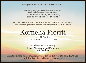 Anzeige von Kornelia Fioriti von Reutlinger General-Anzeiger