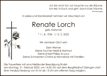 Anzeige von Renate Lorch von Reutlinger General-Anzeiger