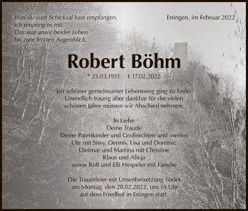 Anzeige von Robert Böhm von Reutlinger General-Anzeiger
