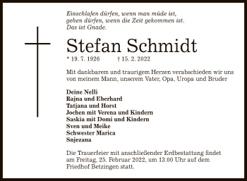 Anzeige von Stefan Schmidt von Reutlinger General-Anzeiger