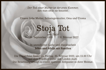 Anzeige von Stoja Tot von Reutlinger General-Anzeiger