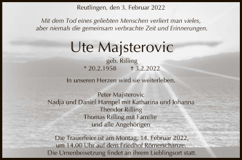Anzeige von Ute Majsterovic von Reutlinger General-Anzeiger