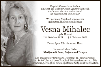 Anzeige von Vesna Mihalec von Reutlinger General-Anzeiger