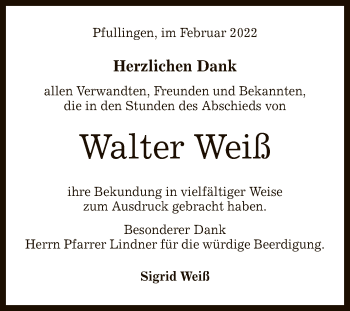 Anzeige von Walter Weiß von Reutlinger General-Anzeiger