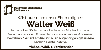 Anzeige von Walter Weiß von Reutlinger General-Anzeiger