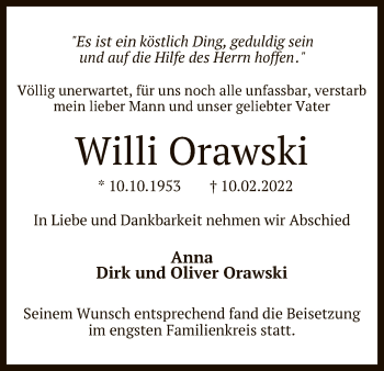 Anzeige von Willi Orawski von Reutlinger General-Anzeiger