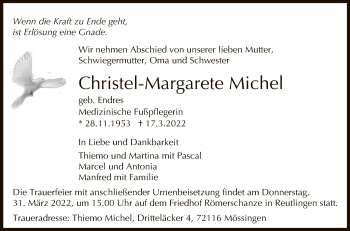 Anzeige von Christel-Margarete Michel von Reutlinger General-Anzeiger