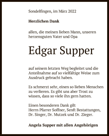 Anzeige von Edgar Supper von Reutlinger General-Anzeiger