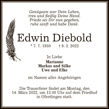 Anzeige von Edwin Diebold von Reutlinger General-Anzeiger