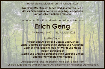 Anzeige von Erich Geng von Reutlinger General-Anzeiger