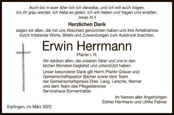 Anzeige von Erwin Herrmann von Reutlinger General-Anzeiger