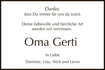 Anzeige von Gerti  von Reutlinger General-Anzeiger