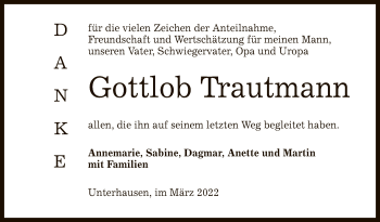 Anzeige von Gottlob Trautmann von Reutlinger General-Anzeiger