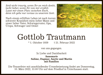 Anzeige von Gottlob Trautmann von Reutlinger General-Anzeiger