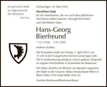 Anzeige von Hans-Georg Bierfreund von Reutlinger General-Anzeiger