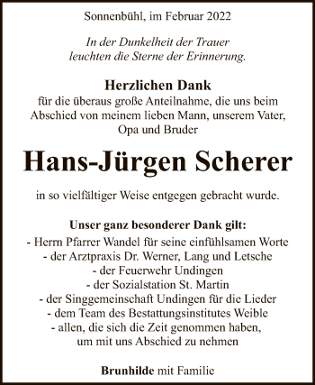 Anzeige von Hans-Jürgen Scherer von Reutlinger General-Anzeiger