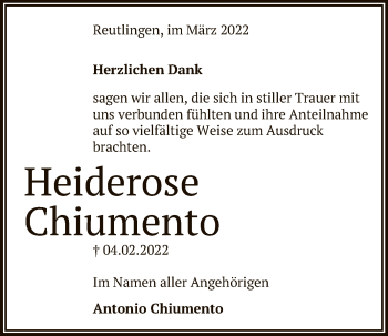 Anzeige von Heiderose Chiumento von Reutlinger General-Anzeiger