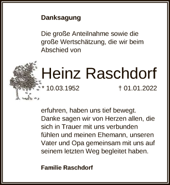 Anzeige von Heinz Raschdorf von Reutlinger General-Anzeiger
