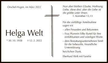 Anzeige von Helga Welt von Reutlinger General-Anzeiger