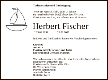 Anzeige von Herbert Fischer von Reutlinger General-Anzeiger