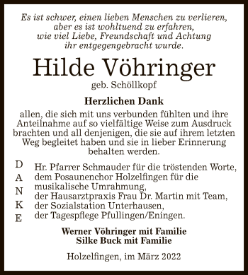 Anzeige von Hilde Vöhringer von Reutlinger General-Anzeiger