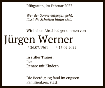 Anzeige von Jürgen Werner von Reutlinger General-Anzeiger