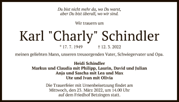 Anzeige von Karl Schindler von Reutlinger General-Anzeiger
