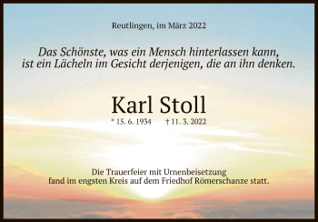 Anzeige von Karl Stoll von Reutlinger General-Anzeiger