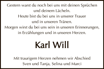 Anzeige von Karl Will von Reutlinger General-Anzeiger