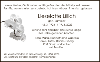 Anzeige von Lieselotte Lillich von Reutlinger General-Anzeiger