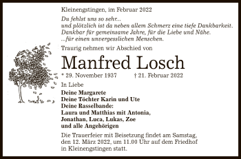 Anzeige von Manfred Losch von Reutlinger General-Anzeiger