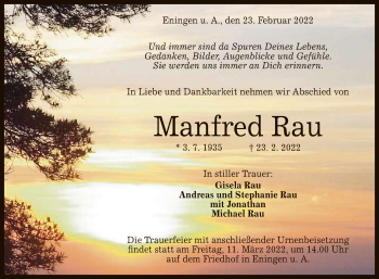 Anzeige von Manfred Rau von Reutlinger General-Anzeiger