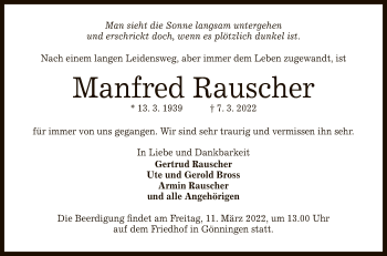 Anzeige von Manfred Rauscher von Reutlinger General-Anzeiger