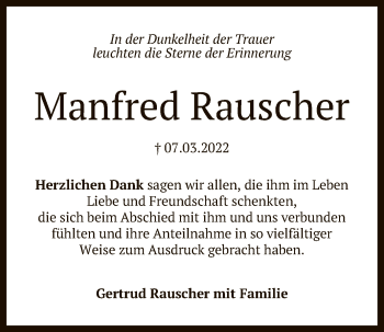 Anzeige von Manfred Rauscher von Reutlinger General-Anzeiger
