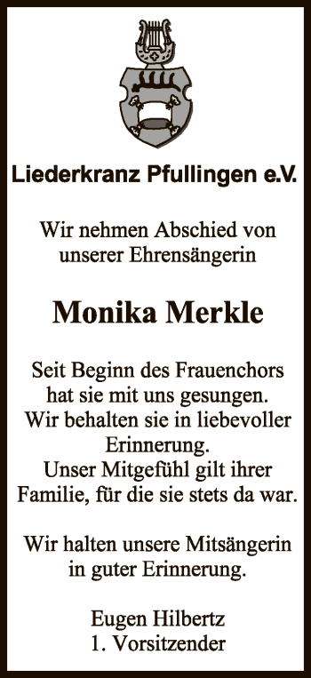 Anzeige von Monika Merkle von Reutlinger General-Anzeiger