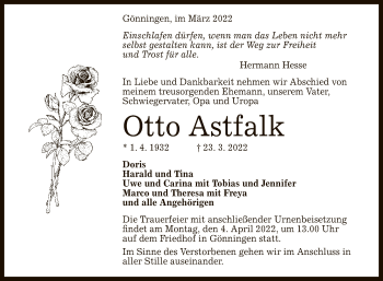 Anzeige von Otto Astfalk von Reutlinger General-Anzeiger