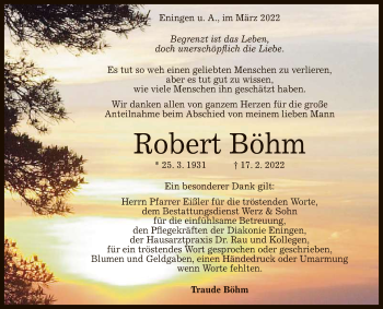 Anzeige von Robert Böhm von Reutlinger General-Anzeiger