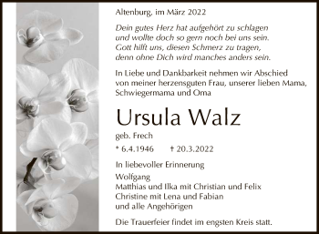 Anzeige von Ursula Walz von Reutlinger General-Anzeiger