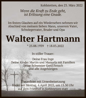 Anzeige von Walter Hartmann von Reutlinger General-Anzeiger