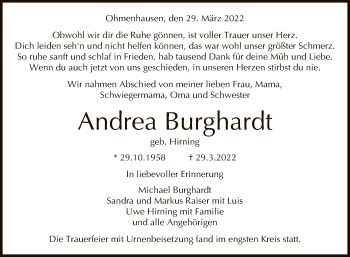 Anzeige von Andrea Burghardt von Reutlinger General-Anzeiger