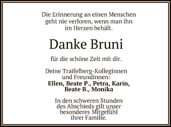 Anzeige von Bruni  von Reutlinger General-Anzeiger